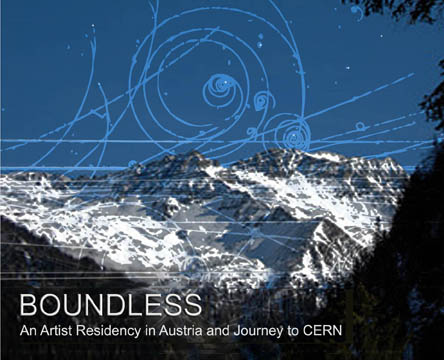 Postcard of the Alicia Hunsicker’s project Boundless, depicting the Alps and a scientific-like diagram